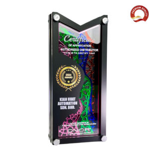 Acrylic trophy with customizable engraving for corporate recognition