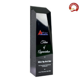 Acrylic trophy with customizable engraving for corporate recognition